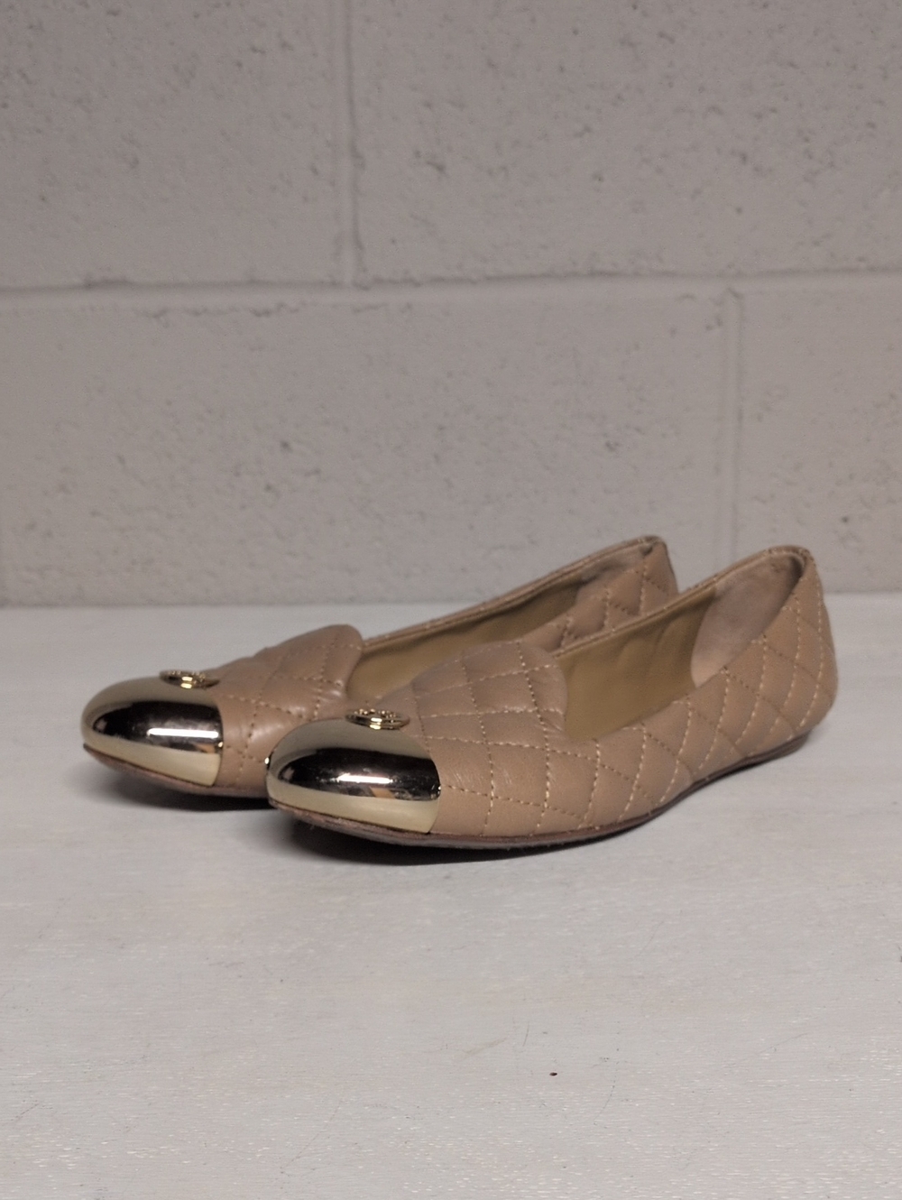 Tory Burch Kaitlin Quilted Ballet Flats Womens Size 5.5 Tan Patent Leather